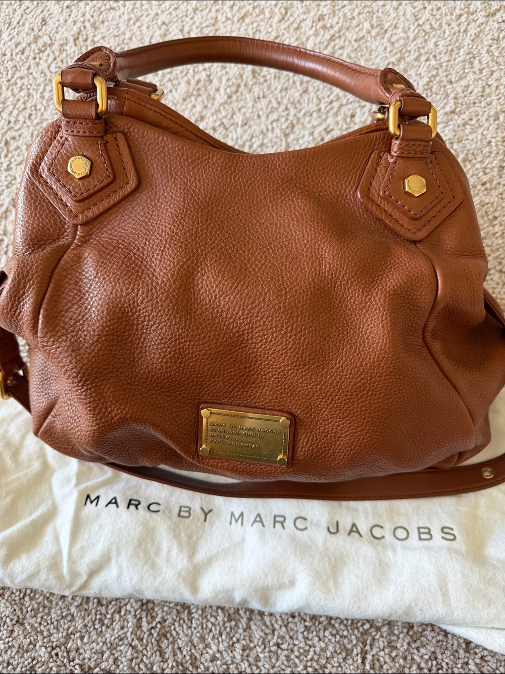 Marc by Marc Jacobs Cognac Pebbled Leather Shoulder Bag with Gold Hardware